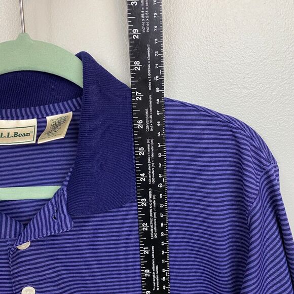 LL Bean Shirt Mens M Purple Long Sleeve Polo Striped Made in Canada 0 DD78 - Picture 7 of 8